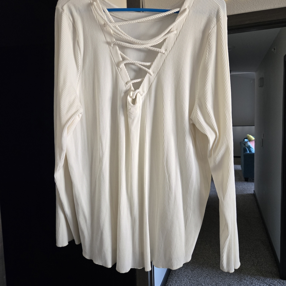 Women's Lace-Up Ribbed Long-Sleeve Top